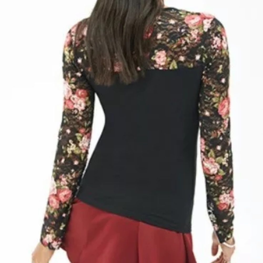 Forever 21 Floral Lace Knit Sweetheart Top Fitted Shirt - Picture 2 of 10